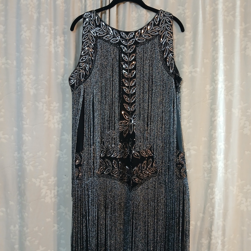 Elegant Black and Silver Fringe Dress